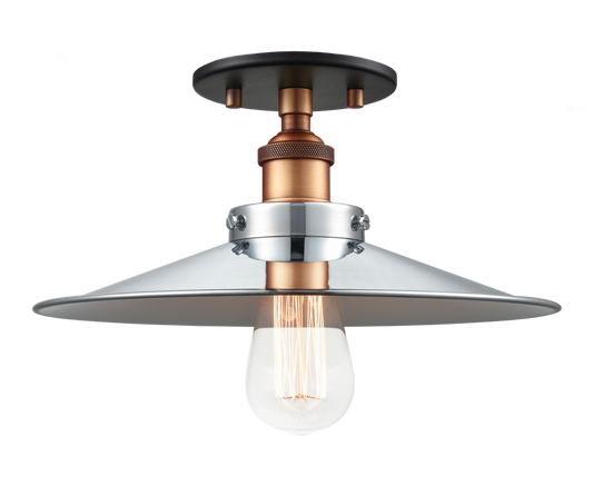 Matteo Lighting Bulstrode's Workshop Semi-Flush Mount in Aged Gold Brass / Chrome with White Interior, 11.75"W (X46112AGCH)