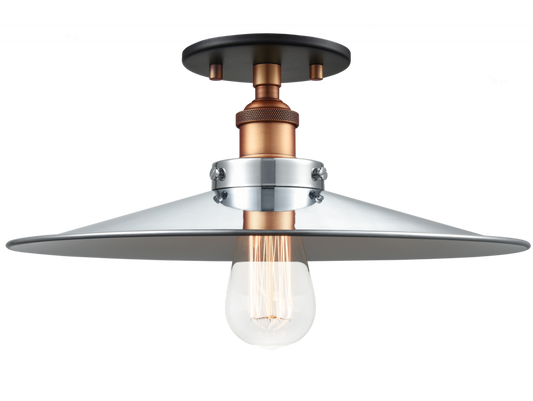 Matteo Lighting Bulstrode's Workshop Semi-Flush Mount in Aged Gold Brass / Chrome with White Interior, 14"W (X46113AGCH)
