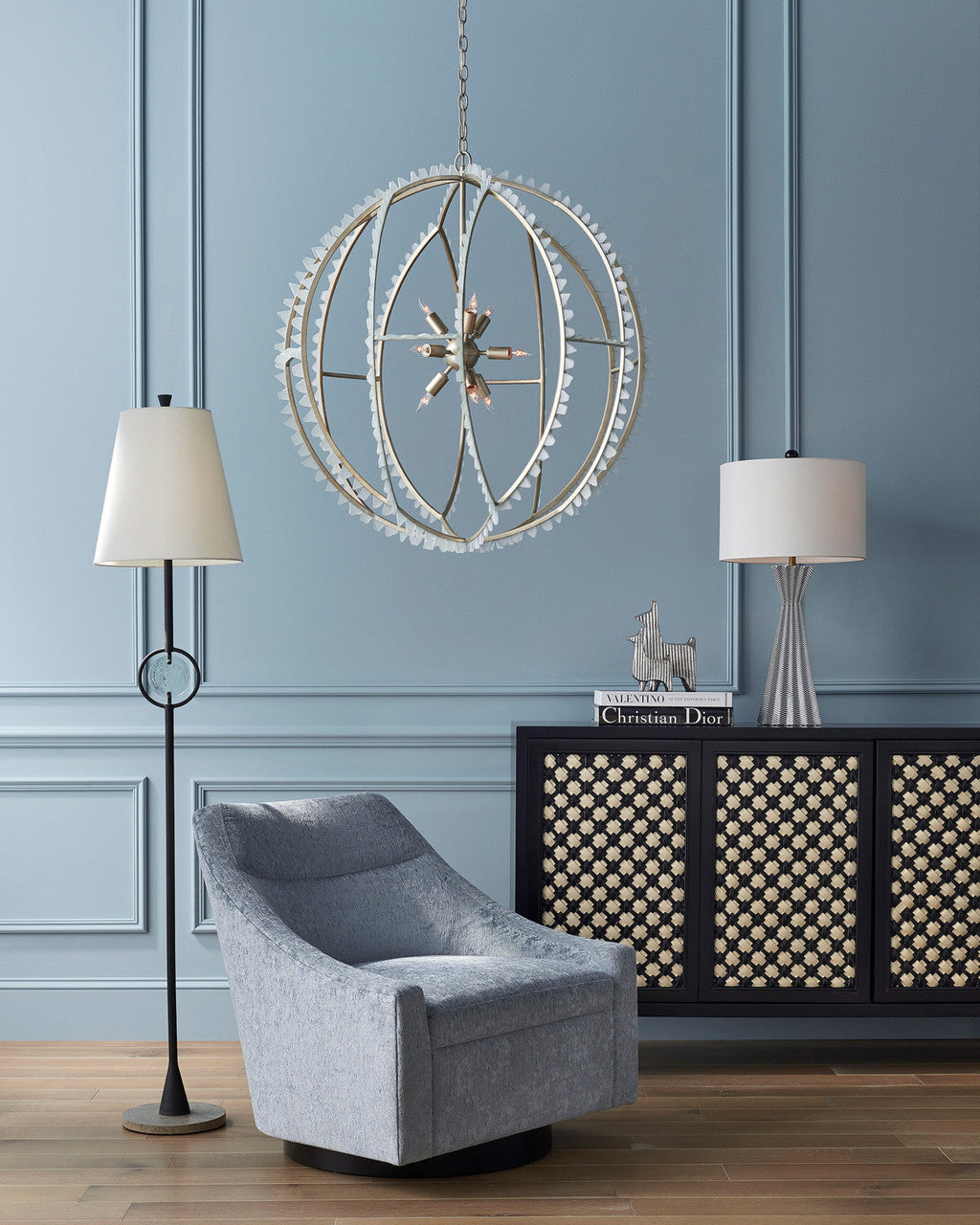 Saltwater Silver Orb Chandelier, Currey and Company (9000-0210 KLTU)