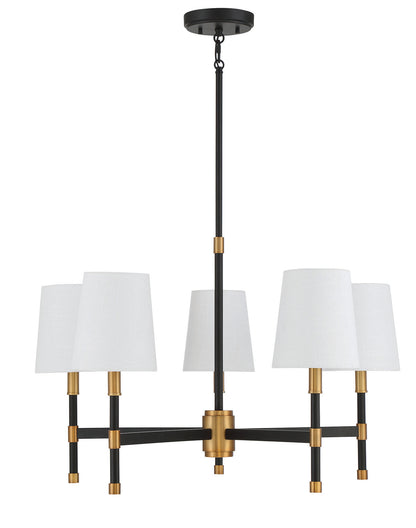 Brody 5-Light Chandelier in Matte Black with Warm Brass Accents