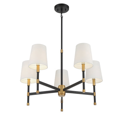 Brody 5-Light Chandelier in Matte Black with Warm Brass Accents