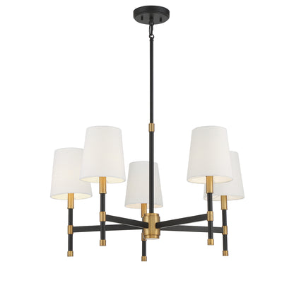 Brody 5-Light Chandelier in Matte Black with Warm Brass Accents