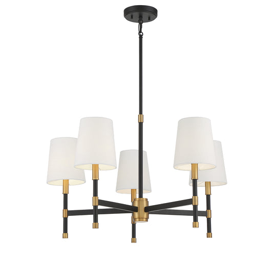 Brody 5-Light Chandelier in Matte Black with Warm Brass Accents