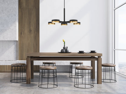 Ashor 5-Light LED Chandelier in Matte Black with Warm Brass Accents