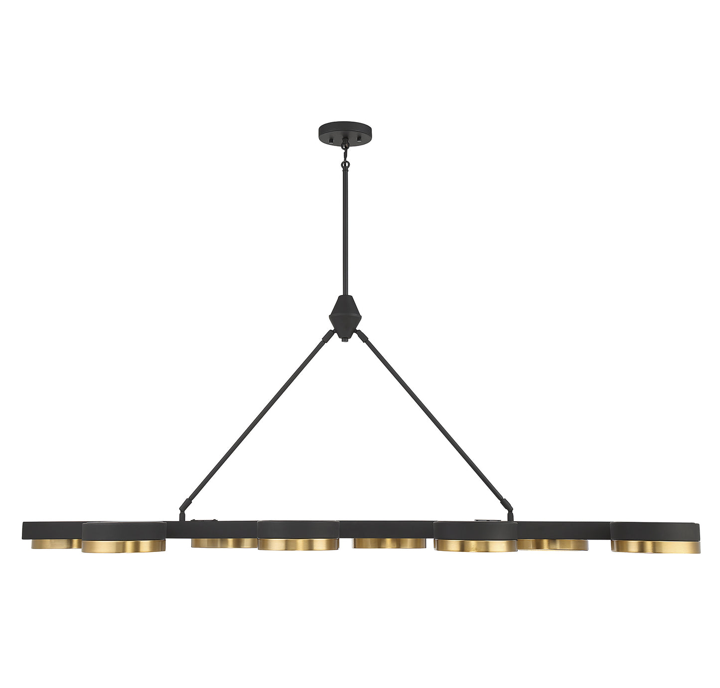 Ashor 8-Light LED Linear Chandelier in Matte Black with Warm Brass Accents