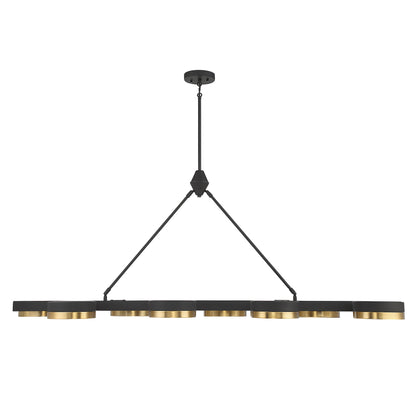 Ashor 8-Light LED Linear Chandelier in Matte Black with Warm Brass Accents