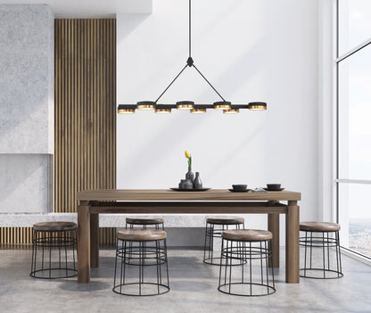 Ashor 8-Light LED Linear Chandelier in Matte Black with Warm Brass Accents