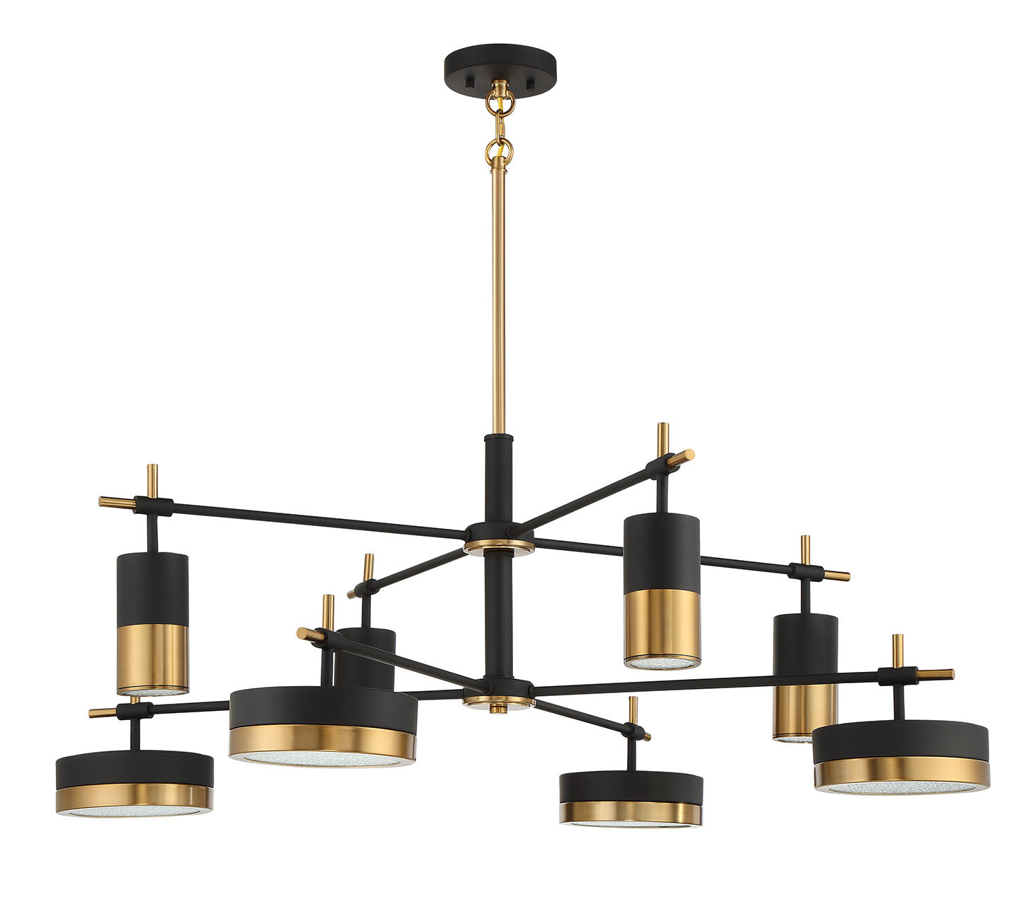 Ashor 8-Light LED Chandelier in Matte Black with Warm Brass Accents