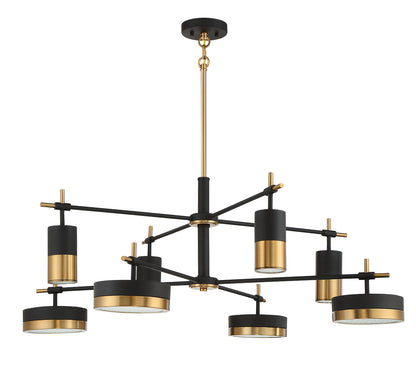 Ashor 8-Light LED Chandelier in Matte Black with Warm Brass Accents