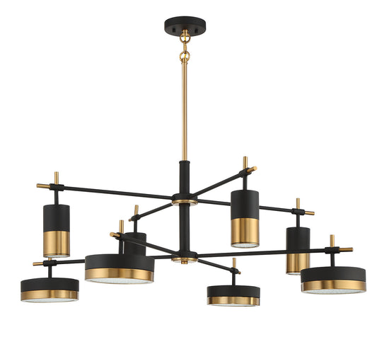 Ashor 8-Light LED Chandelier in Matte Black with Warm Brass Accents