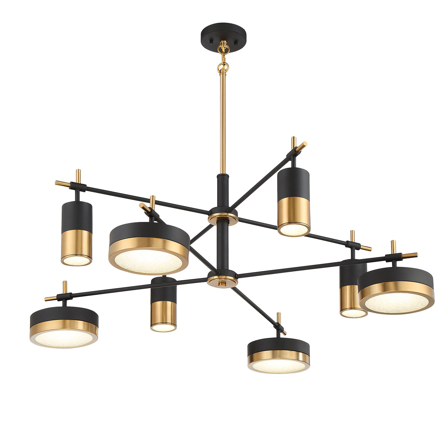 Ashor 8-Light LED Chandelier in Matte Black with Warm Brass Accents