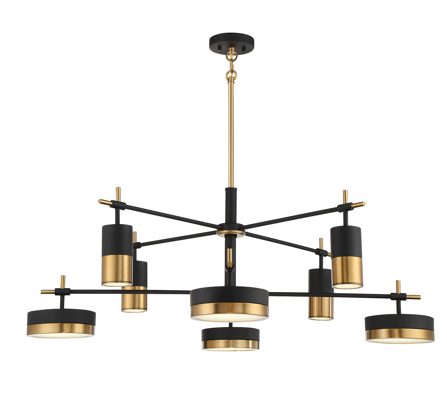 Ashor 8-Light LED Chandelier in Matte Black with Warm Brass Accents