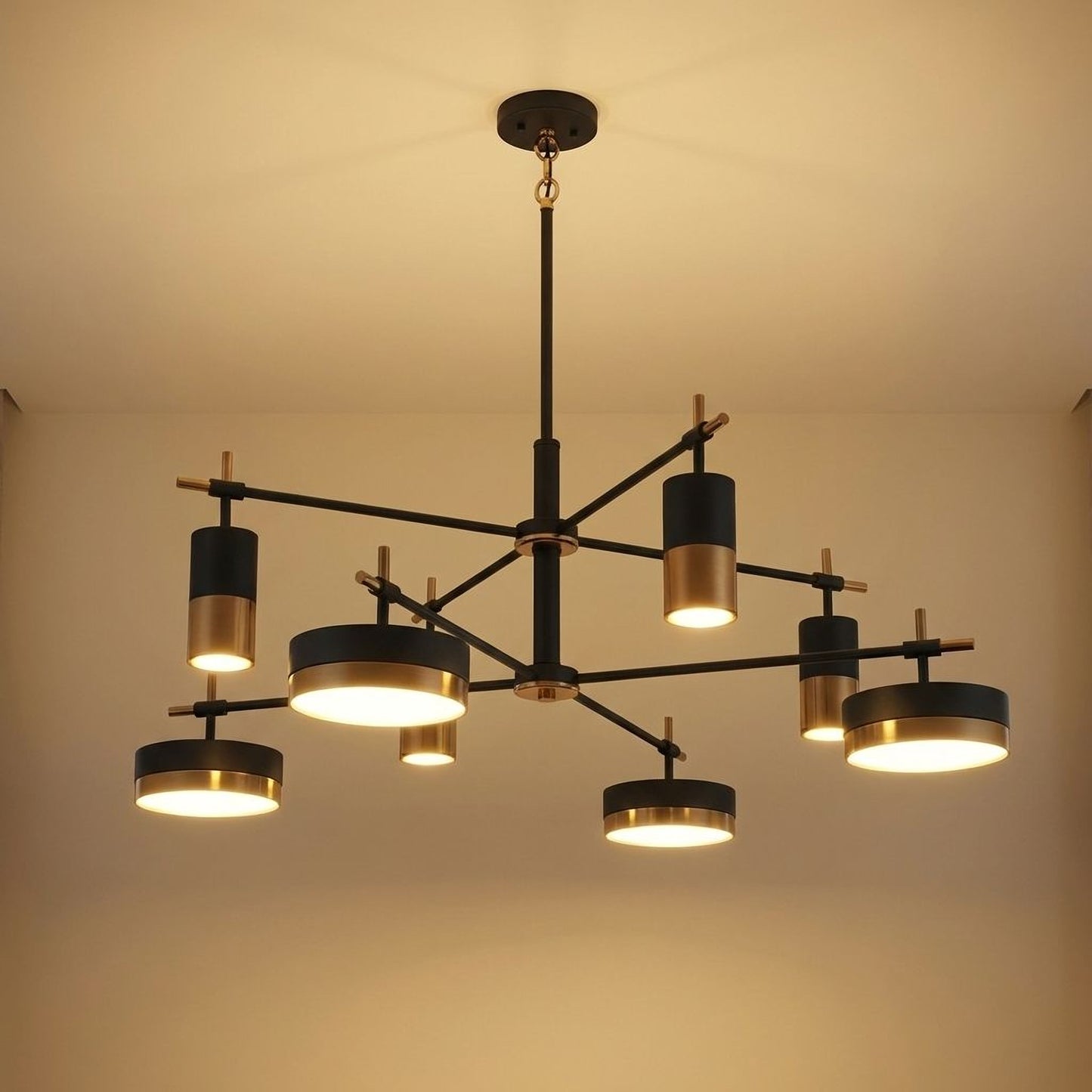Ashor 8-Light LED Chandelier in Matte Black with Warm Brass Accents