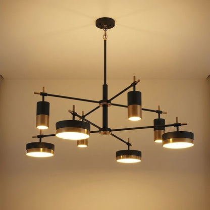 Ashor 8-Light LED Chandelier in Matte Black with Warm Brass Accents