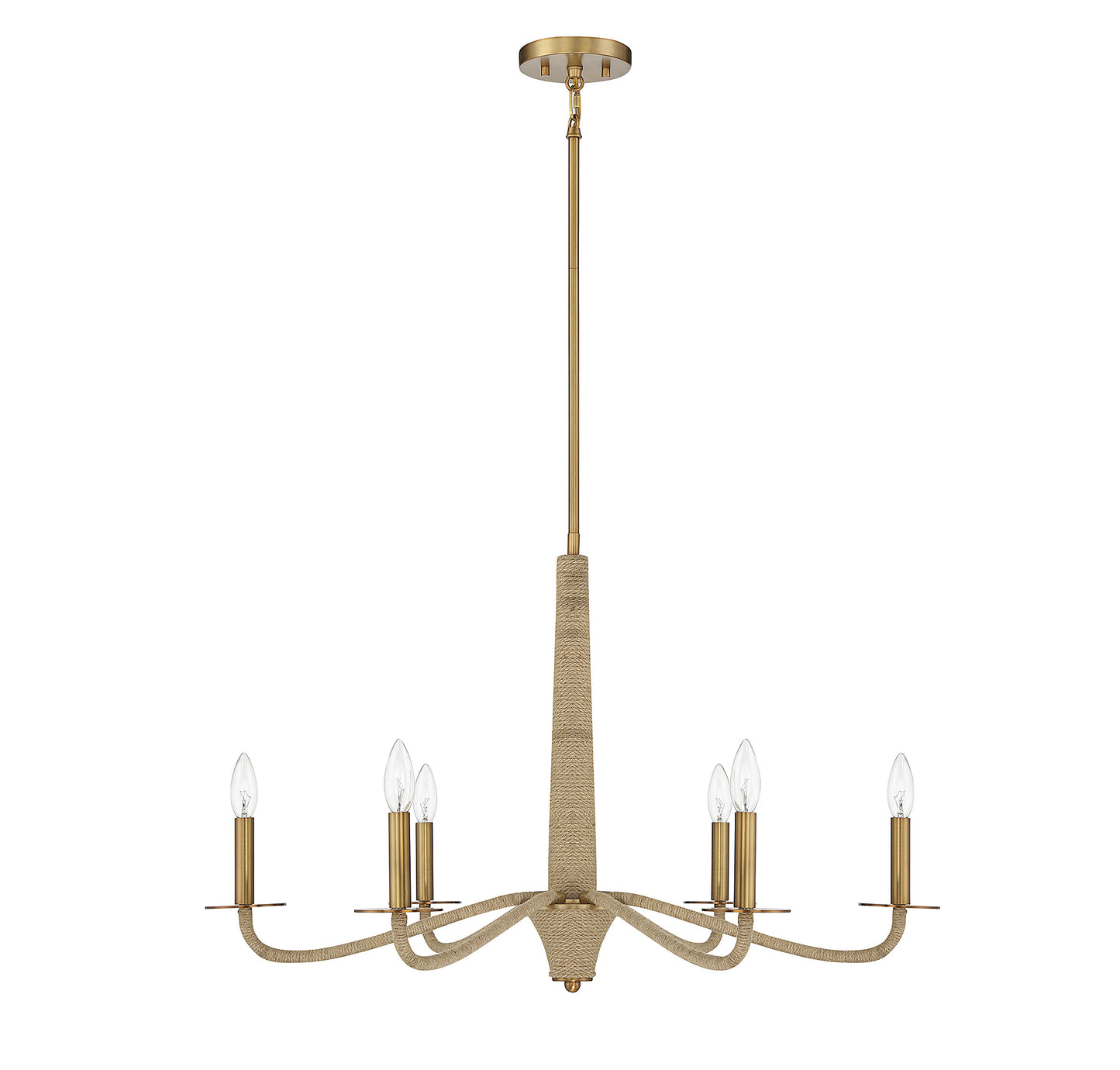 Cannon 6-Light Chandelier in Warm Brass and Rope