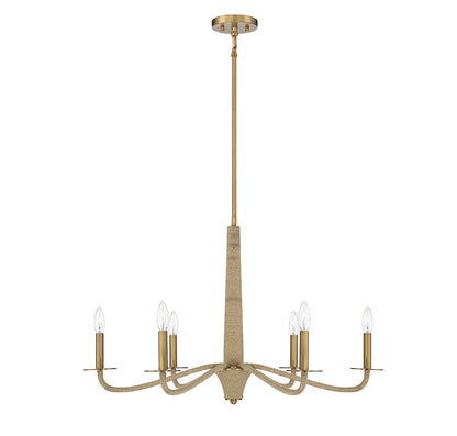 Cannon 6-Light Chandelier in Warm Brass and Rope
