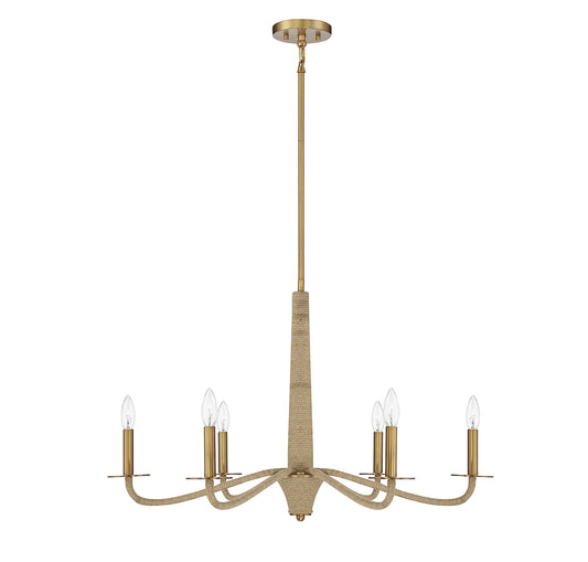 Cannon 6-Light Chandelier in Warm Brass and Rope