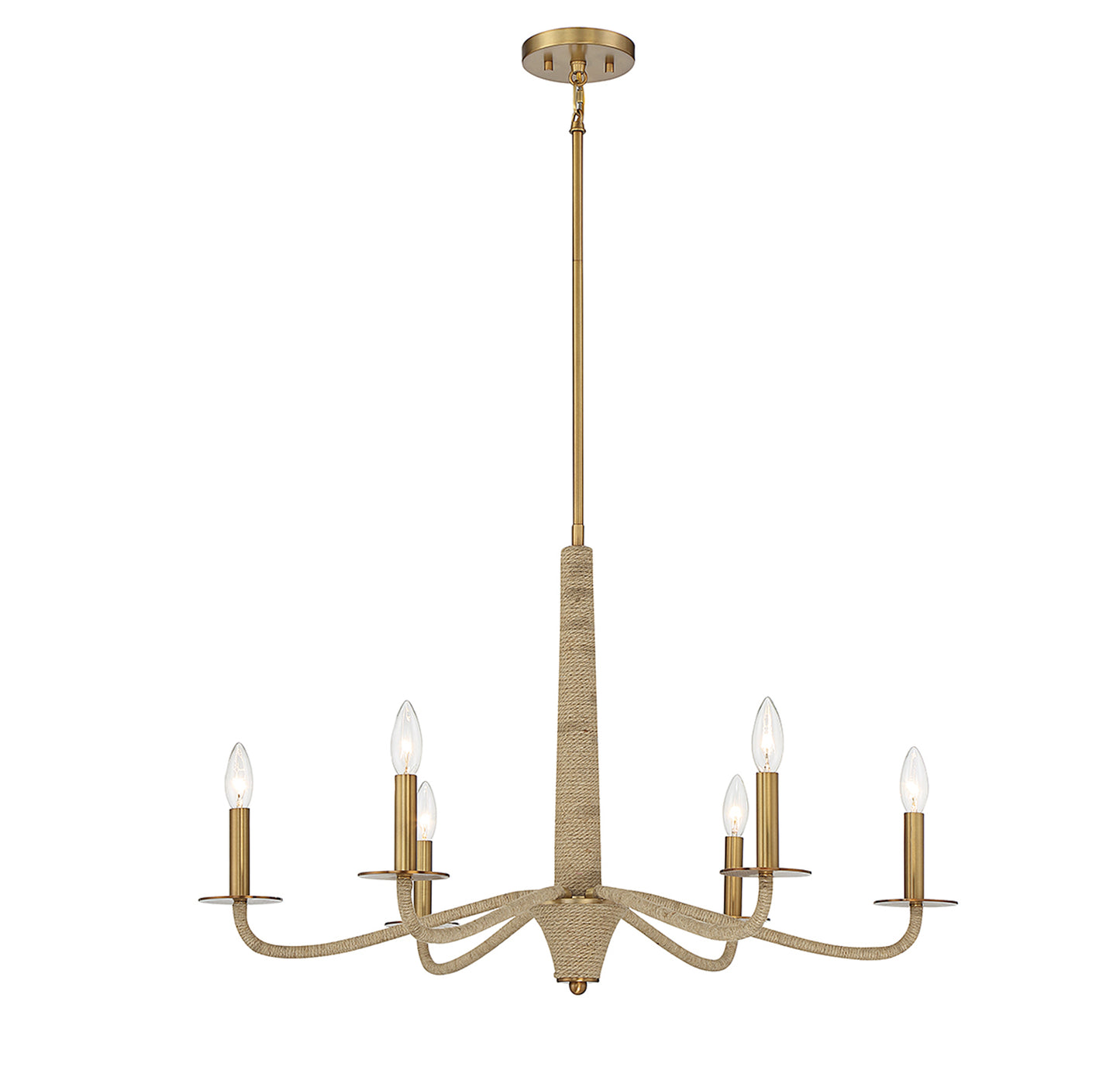 Cannon 6-Light Chandelier in Warm Brass and Rope