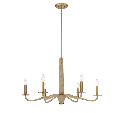 Cannon 6-Light Chandelier in Warm Brass and Rope