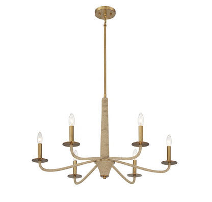Cannon 6-Light Chandelier in Warm Brass and Rope
