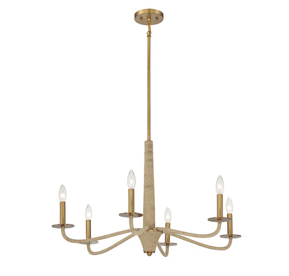 Cannon 6-Light Chandelier in Warm Brass and Rope