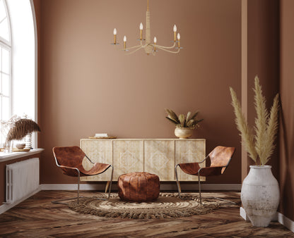 Cannon 6-Light Chandelier in Warm Brass and Rope