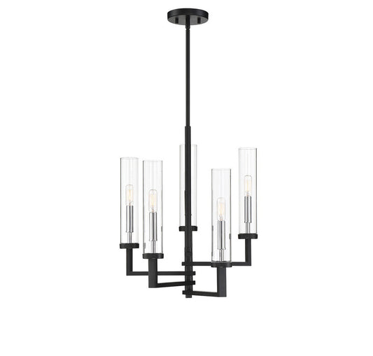 Savoy House Folsom 5-Light Chandelier Matte Black with Polished Chrome Accents
