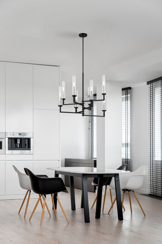 Folsom Chandelier, 8-Light, Matte Black with Polished Chrome Accents, Glass Shade, 28.38"W Savoy House (1-2139-8-67 1QWPE)