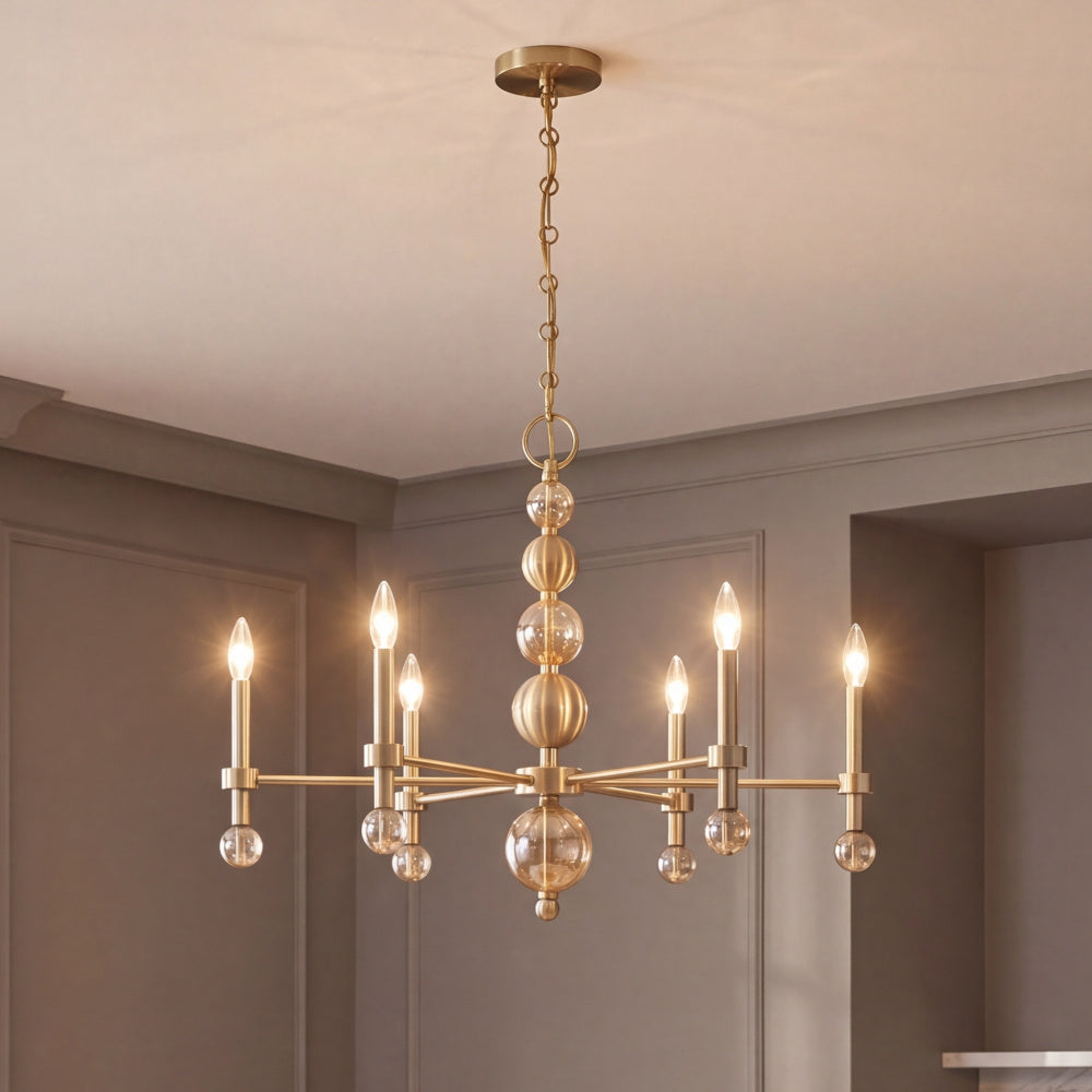 Savoy House Crescent 6-Light Chandelier, 30"W - Noble Brass