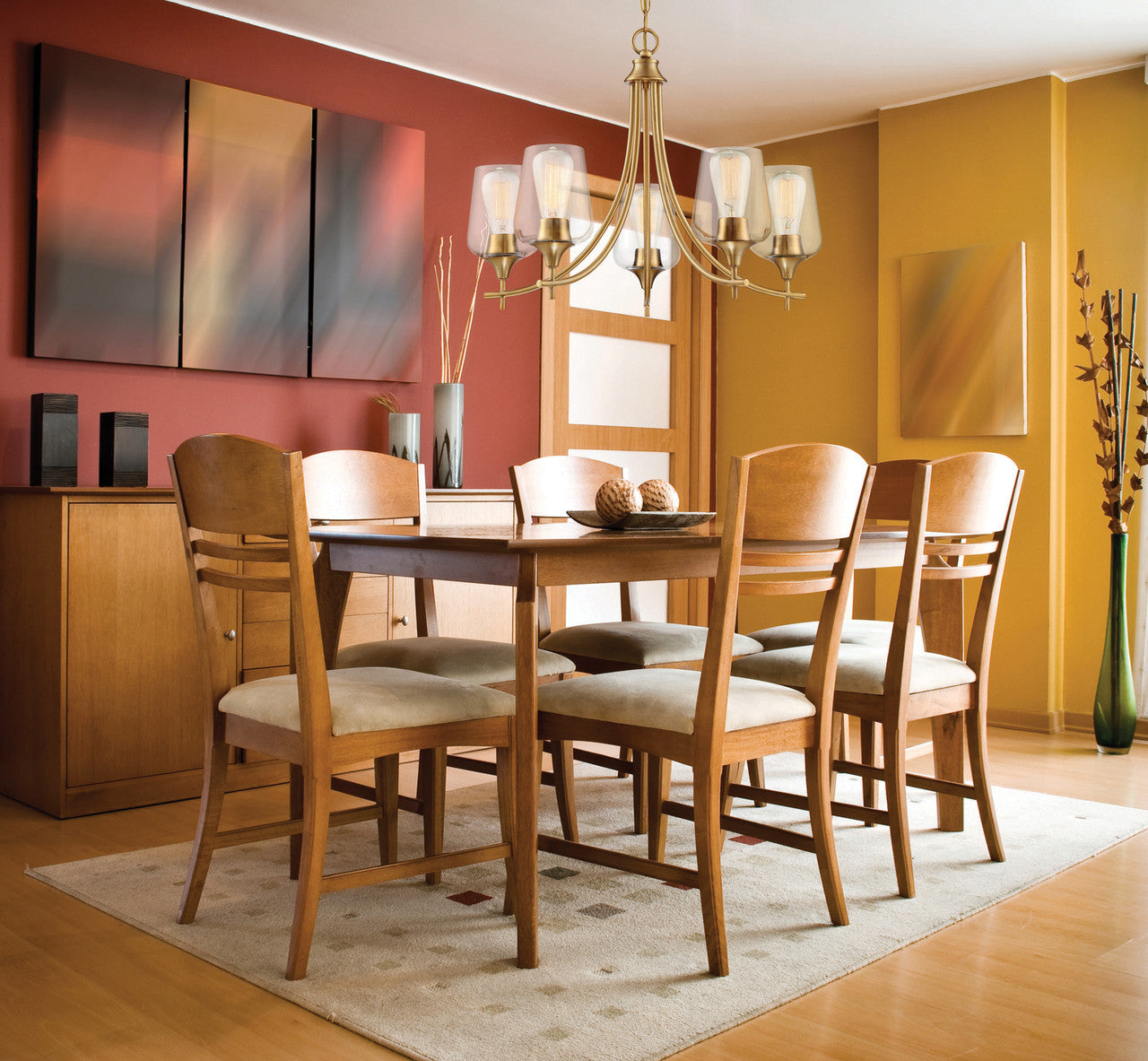 Octave Chandelier, 5-Light, Warm Brass, Glass Shade, 23"W Savoy House (1-4032-5-322 1N000)