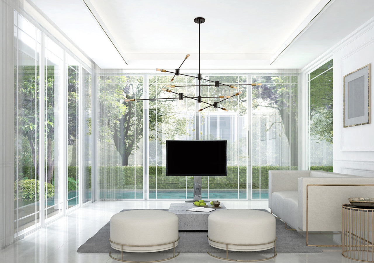 Lyrique Chandelier, 12-Light, Bronze with Brass Accents, 54.25"W, Savoy House (1-7001-12-77 1MV2A)