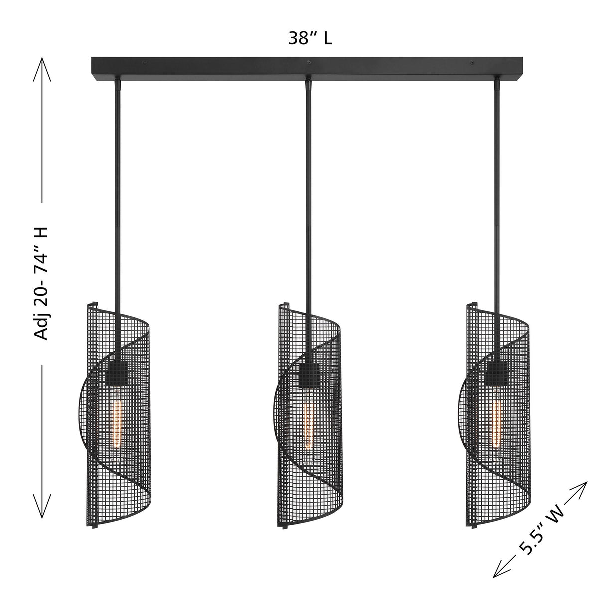 Hillbourne 3-Light Linear Chandelier Matte Black