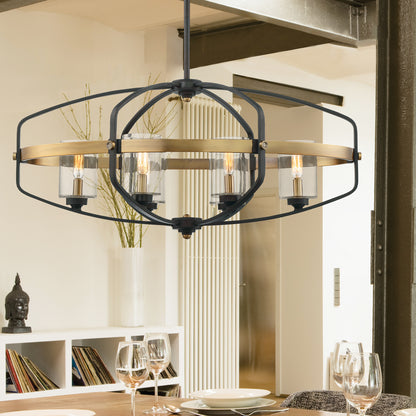 Kirkland 6-Light Linear Chandelier in English Bronze and Warm Brass