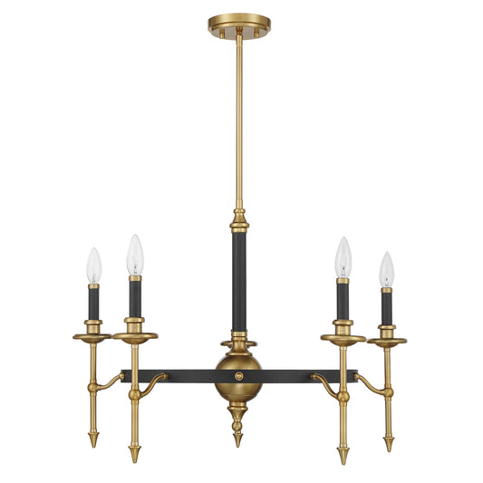 Consulate 5-Light Chandelier in Matte Black and Warm Brass