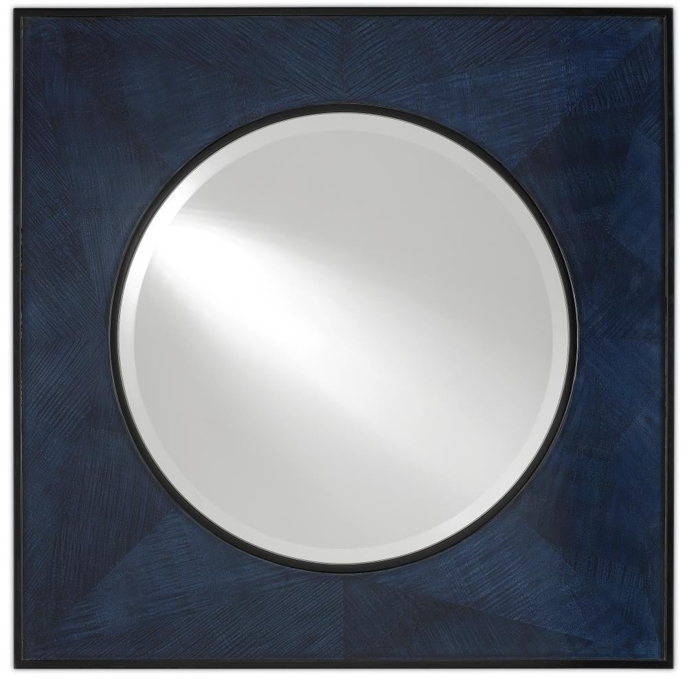 Currey and Company Kallista Square Blue Mirror Dark Sapphire, Caviar Black