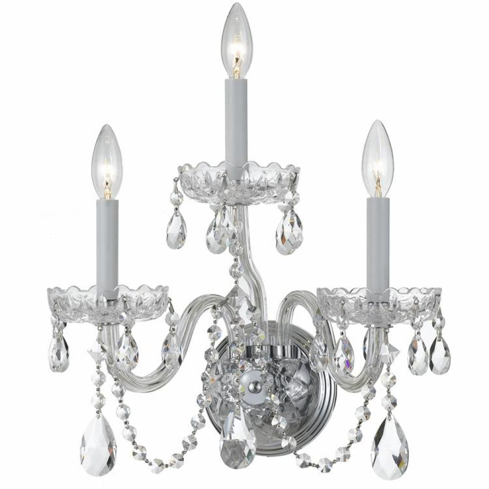 Crystorama Traditional 3 Light Crystal Wall Sconce Polished Chrome