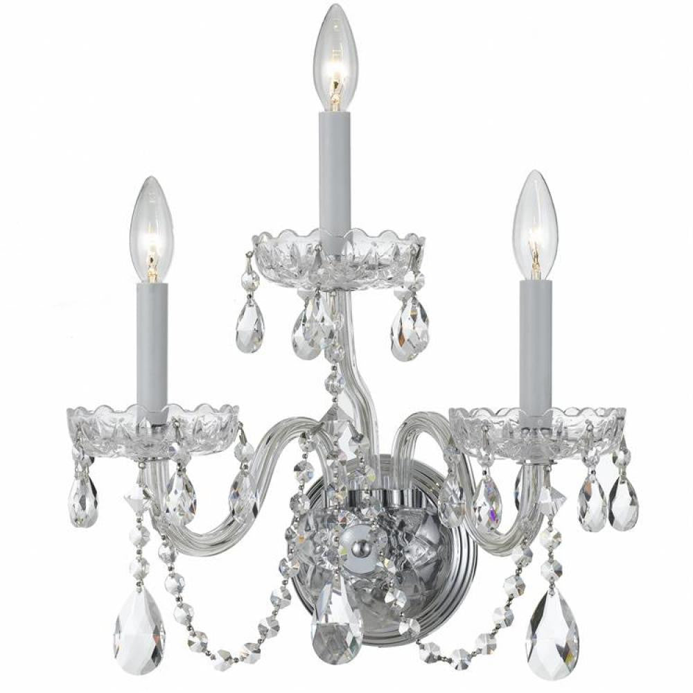 Crystorama Traditional 3 Light Crystal Wall Sconce Polished Brass