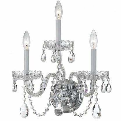 Crystorama Traditional 3 Light Crystal Wall Sconce Polished Brass