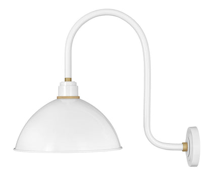 Hinkley Foundry Dome Outdoor Gooseneck Arm Barn Light Gloss White, Brass