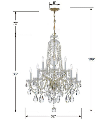 Crystorama Traditional 10 Light Crystal Chandelier Polished Brass
