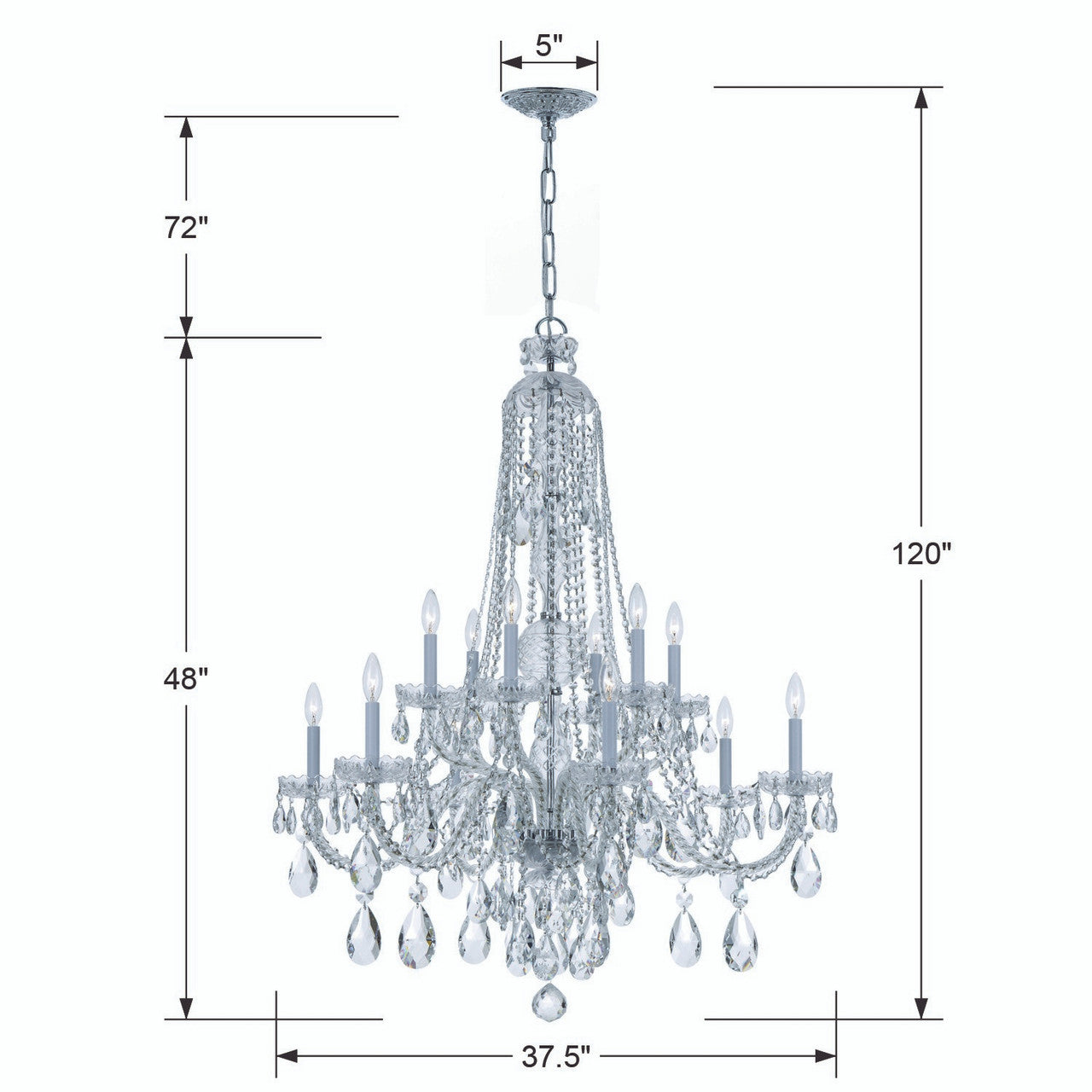 Crystorama Traditional 12 Light Crystal Chandelier Polished Chrome