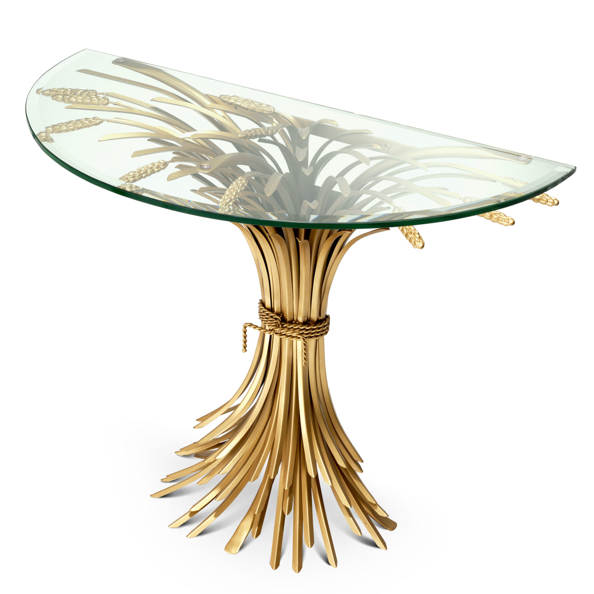 Eichholtz Bonheur Console Table, Painted Brass Colour, Bevelled Clear Glass (111804)