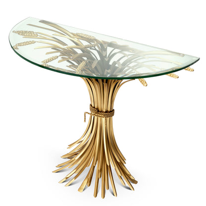 Eichholtz Bonheur Console Table, Painted Brass Colour, Bevelled Clear Glass (111804)