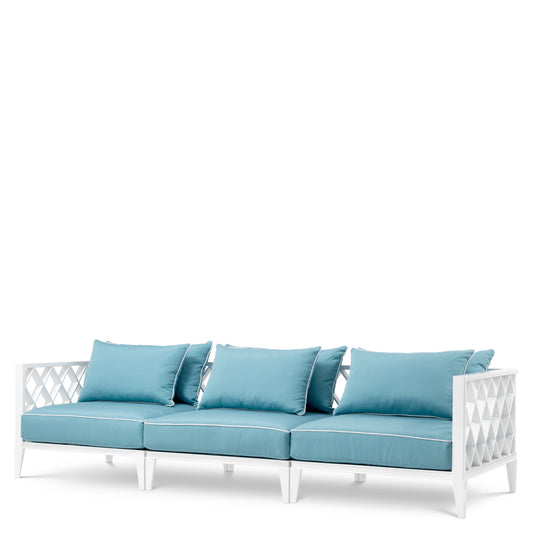 Eichholtz Ocean Club Outdoor Sofa, Large, White, Sunbrella Mineral Blue (112743)