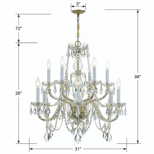 Crystorama Traditional 12 Light Crystal Chandelier Polished Chrome