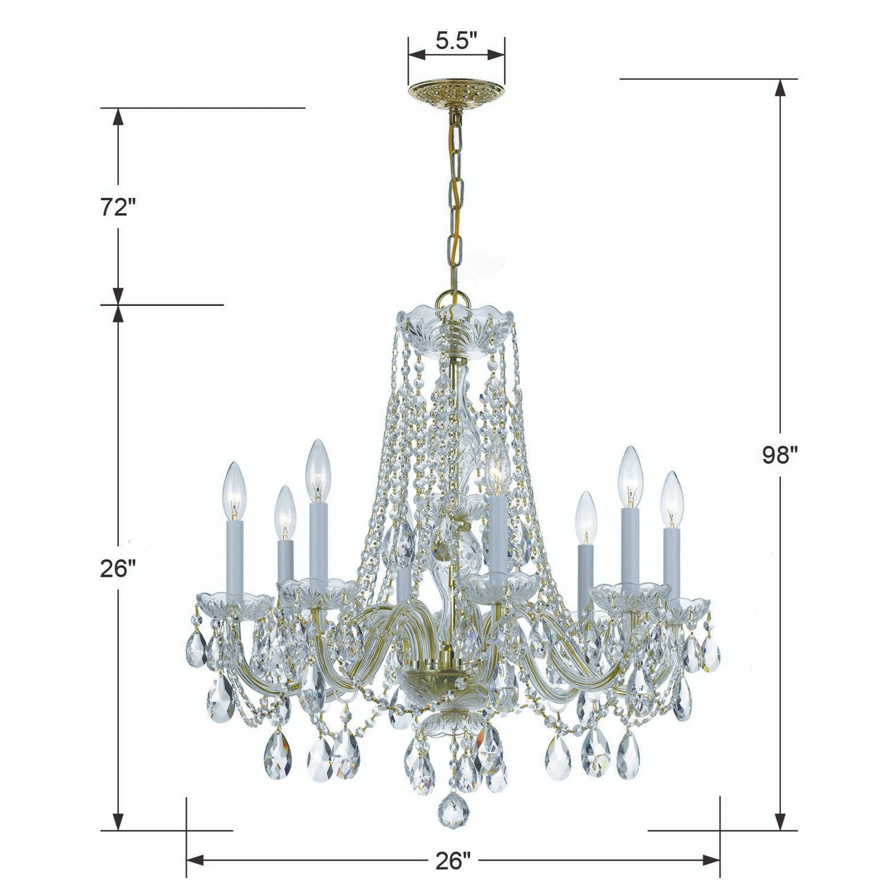Crystorama Traditional 8 Light Crystal Chandelier Polished Chrome