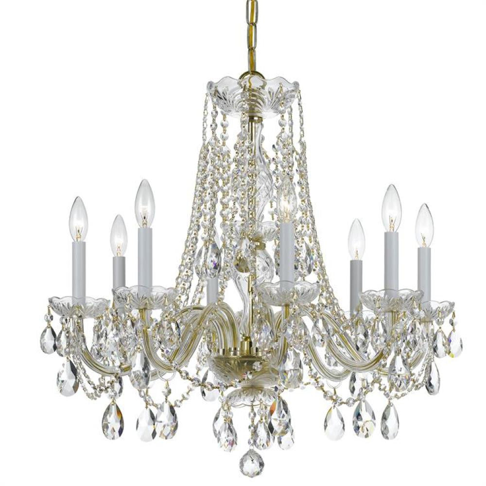 Crystorama Traditional 8 Light Crystal Chandelier Polished Brass