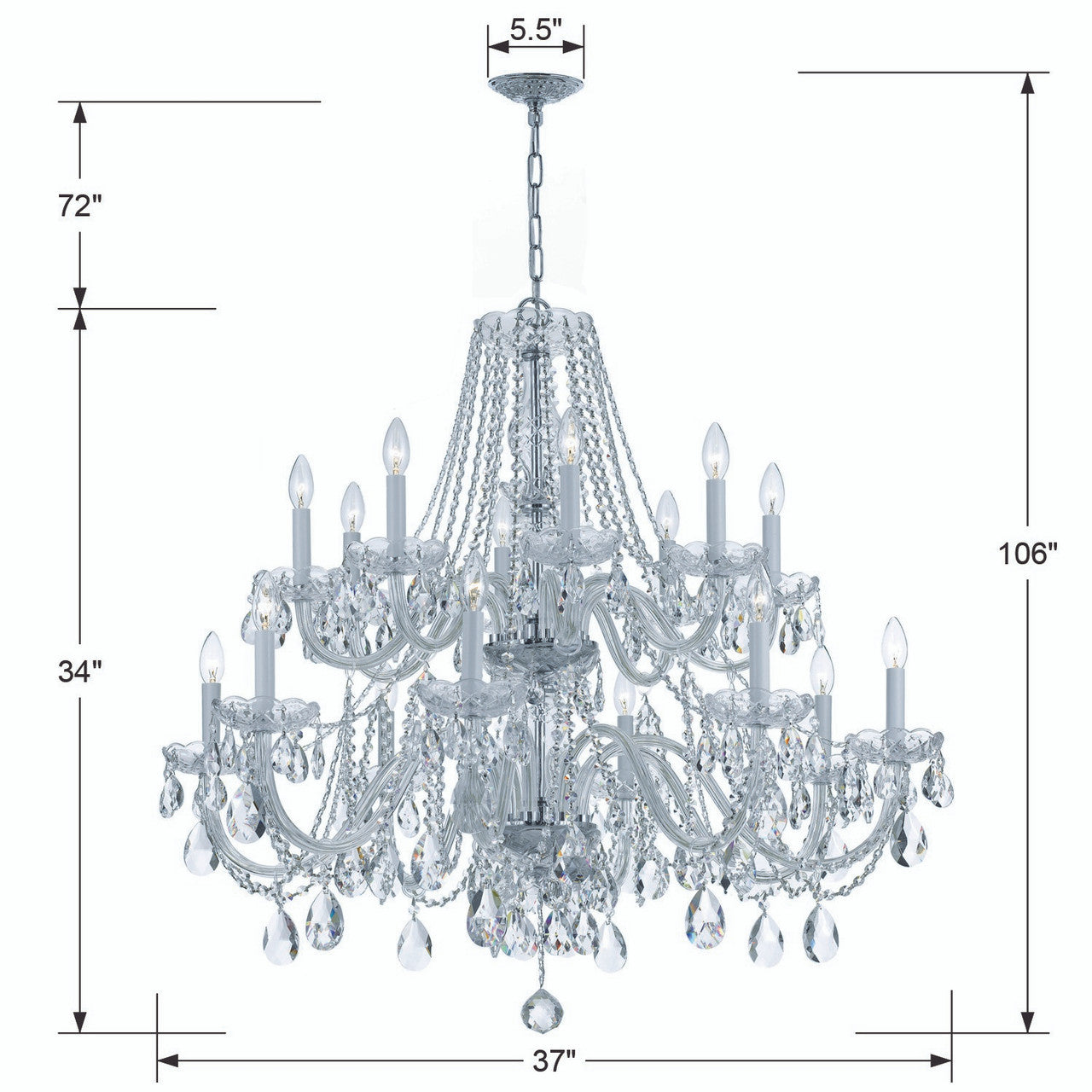 Crystorama Traditional 16 Light Crystal Chandelier Polished Chrome