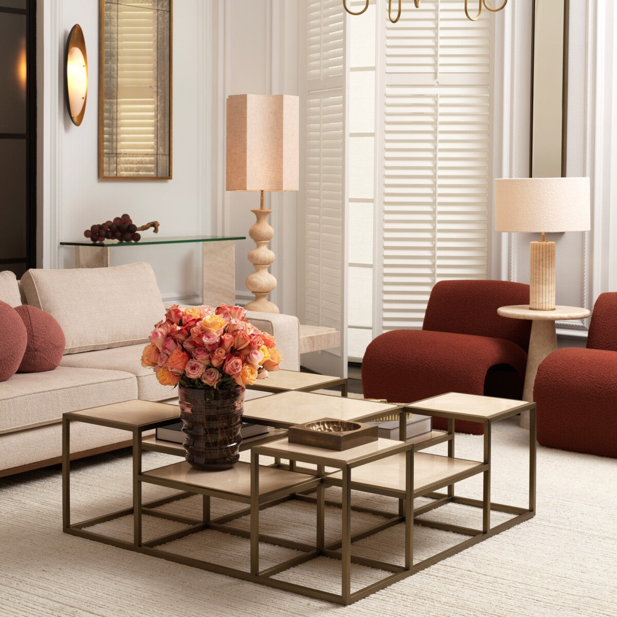 Eichholtz Aurora Sofa, Large, Nuoro Beige, Brown Base (116736)