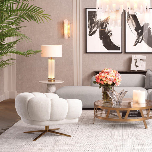 Eichholtz Sunset Swivel Chair, Lyssa Off-white, Brushed Brass Base (A117939)